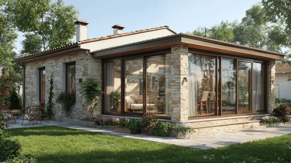 Moderné zasklenie terasy s posuvnými sklenenými dverami