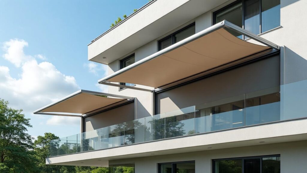 Moderná tieniaca technika na balkóne rodinného domu